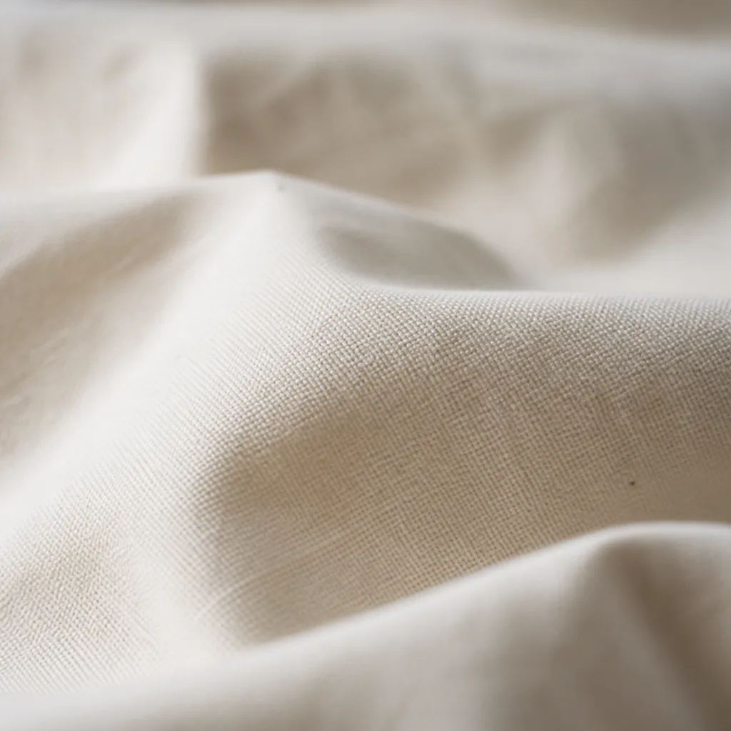 Close detail of combed cotton shirting, even plain weave with a soft matte surface in natural ecru